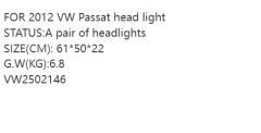 VOLKSWAGEN Passat FOR 2012 VW Passat head light