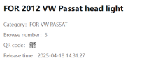 VOLKSWAGEN Passat FOR 2012 VW Passat head light