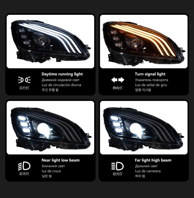 Mercedes-Benz C-CLASS Car Styling Head Lamp For Benz W204 2007-2010 LED Headlight DRL Signal Porjector Lens C300 C260 C200 Assembly Upgrade Dynamic Auto Accessories