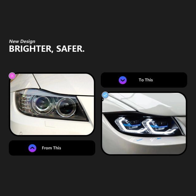 BMW 3 SERIES Suitable for BMW 3 Series E90 modified dual-color golden eye laser lens spoon-shaped headlight assembly