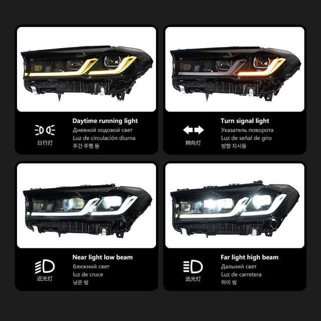 BMW 5 SERIES For BMW G30 Pre LCI Car Headlamp Assembly Modification Upgrade Black Knight