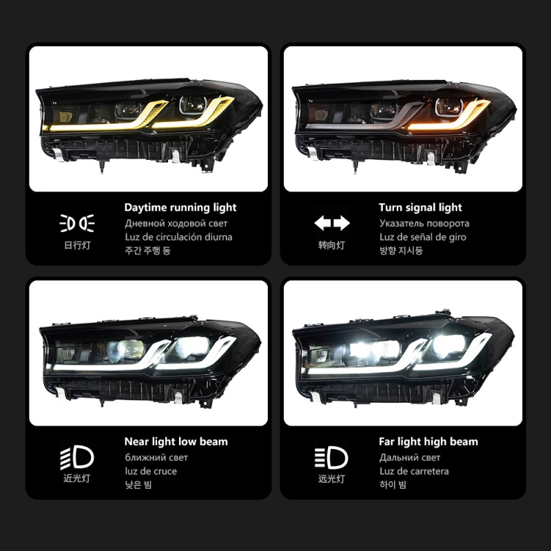 BMW 5 SERIES For BMW G30 Pre LCI Car Headlamp Assembly Modification Upgrade Black Knight