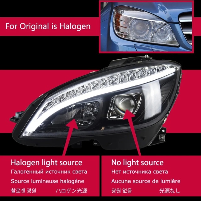 Mercedes-Benz C-CLASS Car Styling Headlights for Benz W204 LED Headlight 2007-2010 Head Lamp DRL Signal Hid Bi Xenon Angel Eyes Projector Lens Auto Accessories