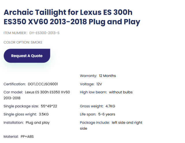 Lexus ES Taillight for Lexus ES 300h ES350 XV60 2013-2018 Plug and Play