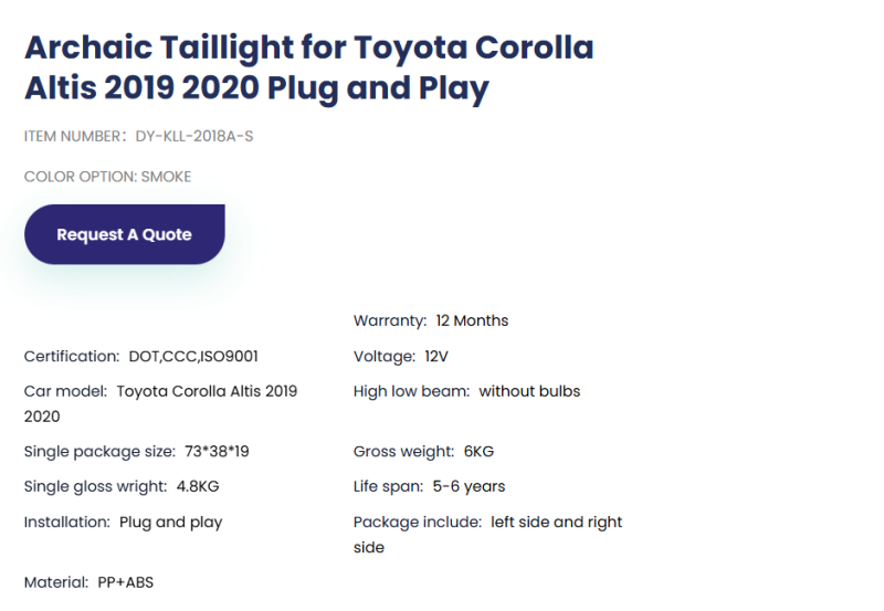 TOYOTA Corolla Taillight for Toyota Corolla Altis 2019 2020 Plug and Play
