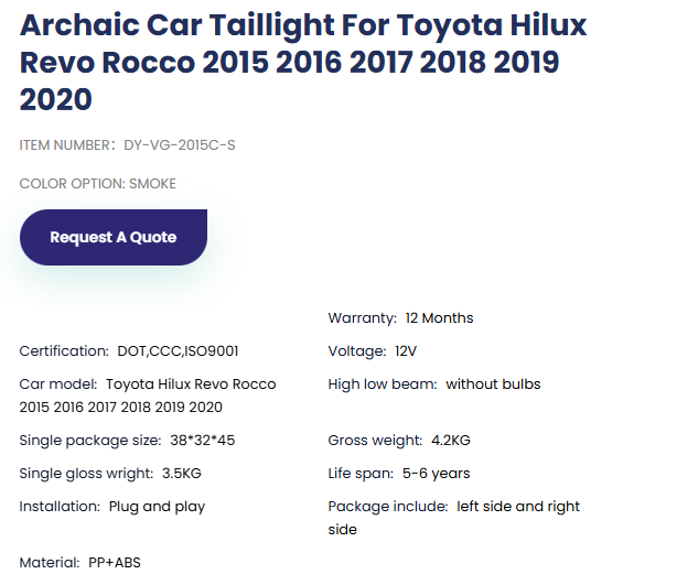 TOYOTA Hilux Car Taillight For Toyota Hilux Revo Rocco 2015 2016 2017 2018 2019 2020