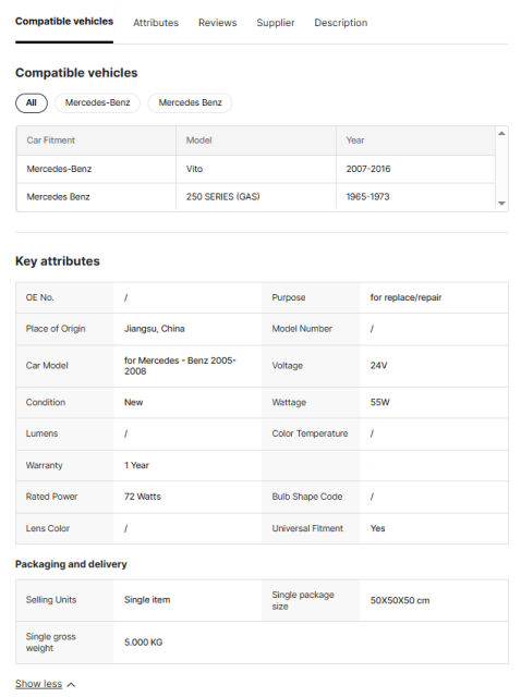 Mercedes-Benz V-CLASS LED Taillights Tail Light and Rear Lamp TAIL CORNER LAMP for Mercedes - Benz Vito 2005-2008JH60-MBH118-005B
