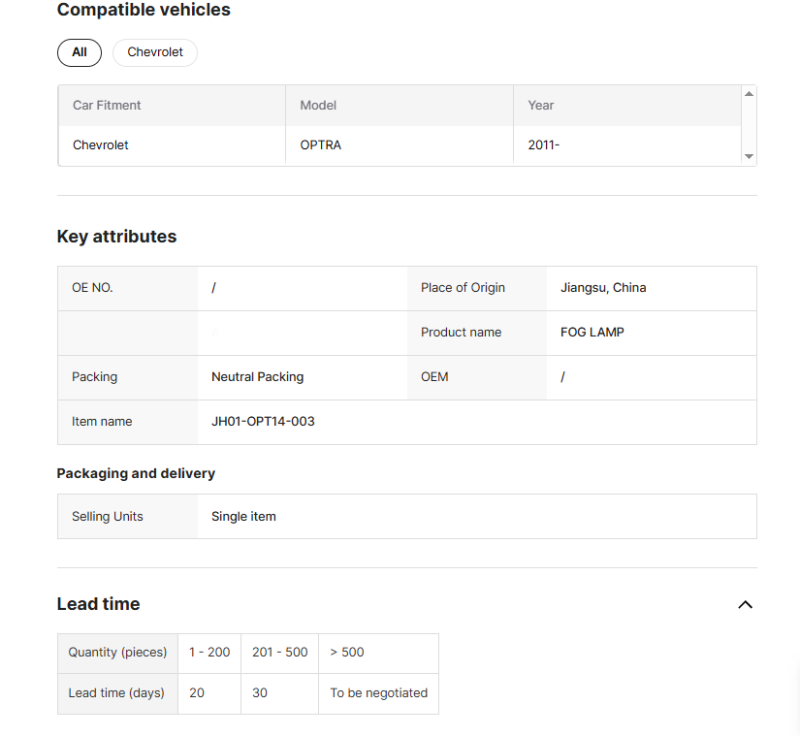 Chevrolet  Lacetti CARVAL JH BODY PARTS AUTO LAMPS FOG LAMP for NEW OPTRA 14 AUTO BUMPERS / JH01-OPT14-003