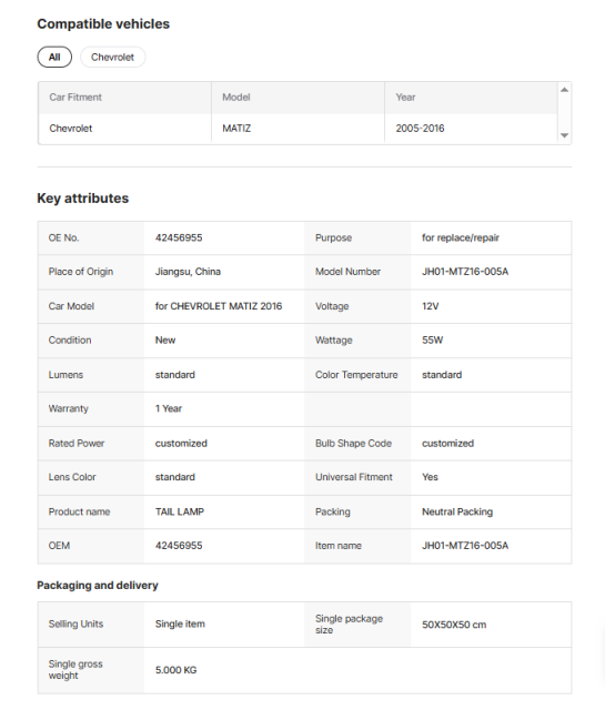 Chevrolet Spark CARVAL JH Hot Sale Car LED Back Rear TAIL LAMP for CHEVROLET MATIZ 2016 AUTO BUMPERS 42456955 JH01-MTZ16-005A