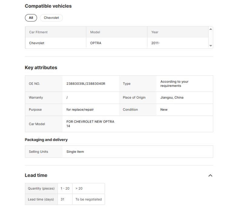 Chevrolet  Lacetti Left and Right Car Head Lamp Head Light for CHEVROLET NEW OPTRA 14 23883039L/23883040R