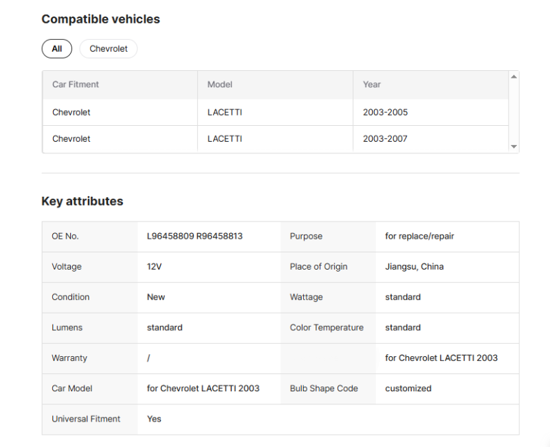 Chevrolet Lacetti Auto Parts Front Bumper Light Manual Headlamp Headlight for Chevrolet LACETTI 2003 OPTRA 2003 L96458809 R96458813