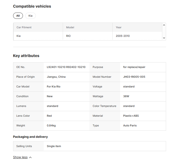 KIA Rio Car Rear Tail Lamp 92401-1G210 92402-1G210 Auto Parts Rear Tail Light for Kia Rio 2005