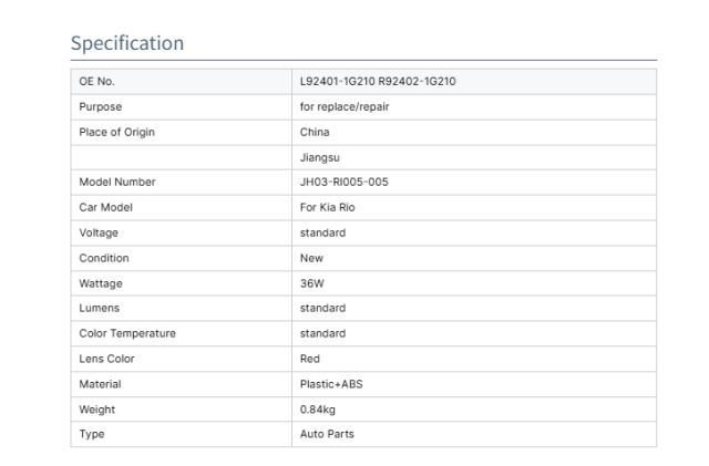KIA Rio Car Rear Tail Lamp 92401-1G210 92402-1G210 Auto Parts Rear Tail Light for Kia Rio 2005