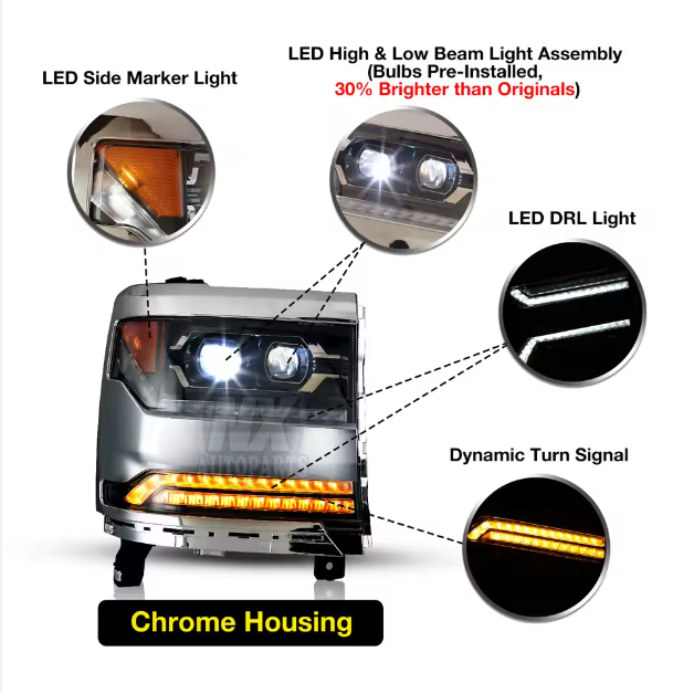 Chevrolet  Silverado Winjet Professional Manufacturer Led Car Auto Light Head Light Lamp Assembly Headlights for Chevy Silverado 2016-2018