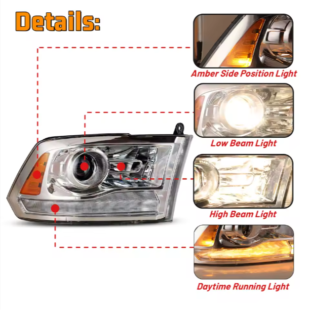 Dodge Ram Winjet Factory Price Custom Easy Installation Auto Lighting Front Headlights Head Light Lamp for Dodge Ram 2009-2018