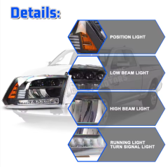 Dodge Ram Winjet China Manufacturer Supply Custom Auto Lighting Assembly Front Led Head Light for Dodge Ram 1500 2009-2018 Headlights