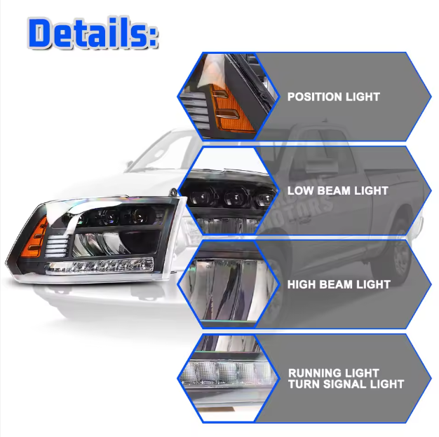 Dodge Ram Winjet China Manufacturer Supply Custom Auto Lighting Assembly Front Led Head Light for Dodge Ram 1500 2009-2018 Headlights