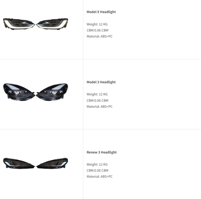 Tesla Model X Model Y Model 3 Renew 3 Head lamp Headlights