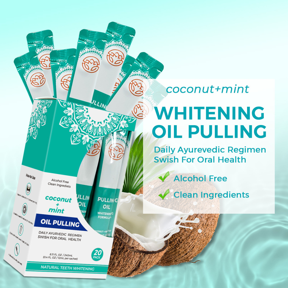Travel Sachets 7 Essential Oils Vitamins Whitening Mouthwash Fresh Breath Coconut Oil Pulling for Happy Teeth Gums
