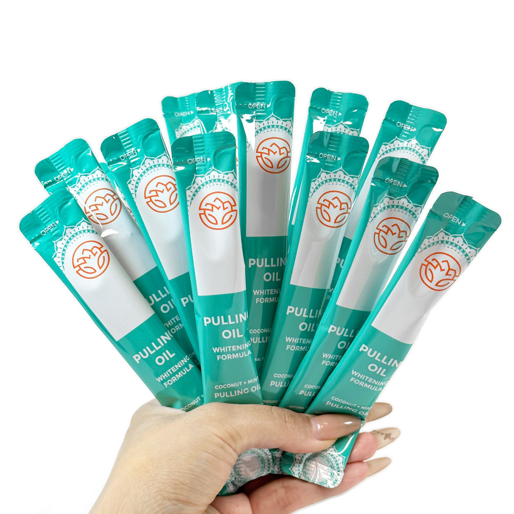 Travel Sachets 7 Essential Oils Vitamins Whitening Mouthwash Fresh Breath Coconut Oil Pulling for Happy Teeth Gums