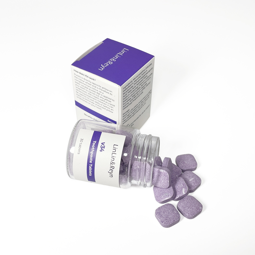 Wholesale 30pcs Vegan Teeth Brightening Toothpaste Tabs Travel Friendly Fresh Breath V34 Purple Toothpaste Tablets