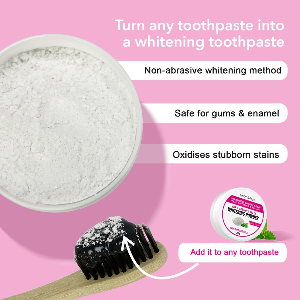 Fresh Breath Care Oral Stain Removing Tooth Powder No Sensitivity Enamel Safe Mint Flavour PAP+ Teeth Whitening Powder