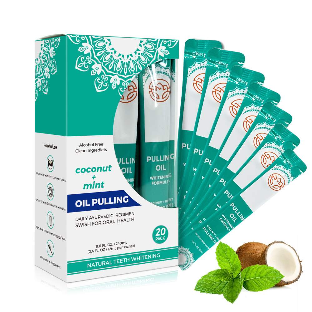 Travel Sachets 7 Essential Oils Vitamins Whitening Mouthwash Fresh Breath Coconut Oil Pulling for Happy Teeth Gums