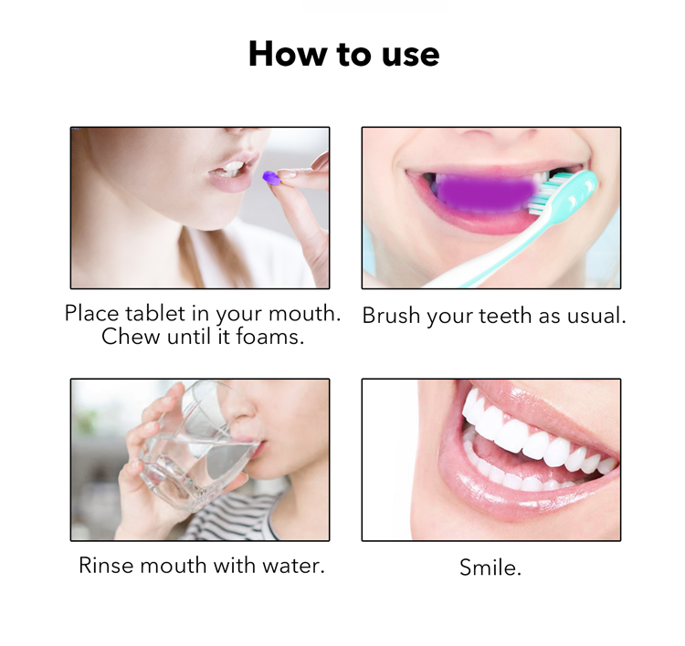 Wholesale 30pcs Vegan Teeth Brightening Toothpaste Tabs Travel Friendly Fresh Breath V34 Purple Toothpaste Tablets