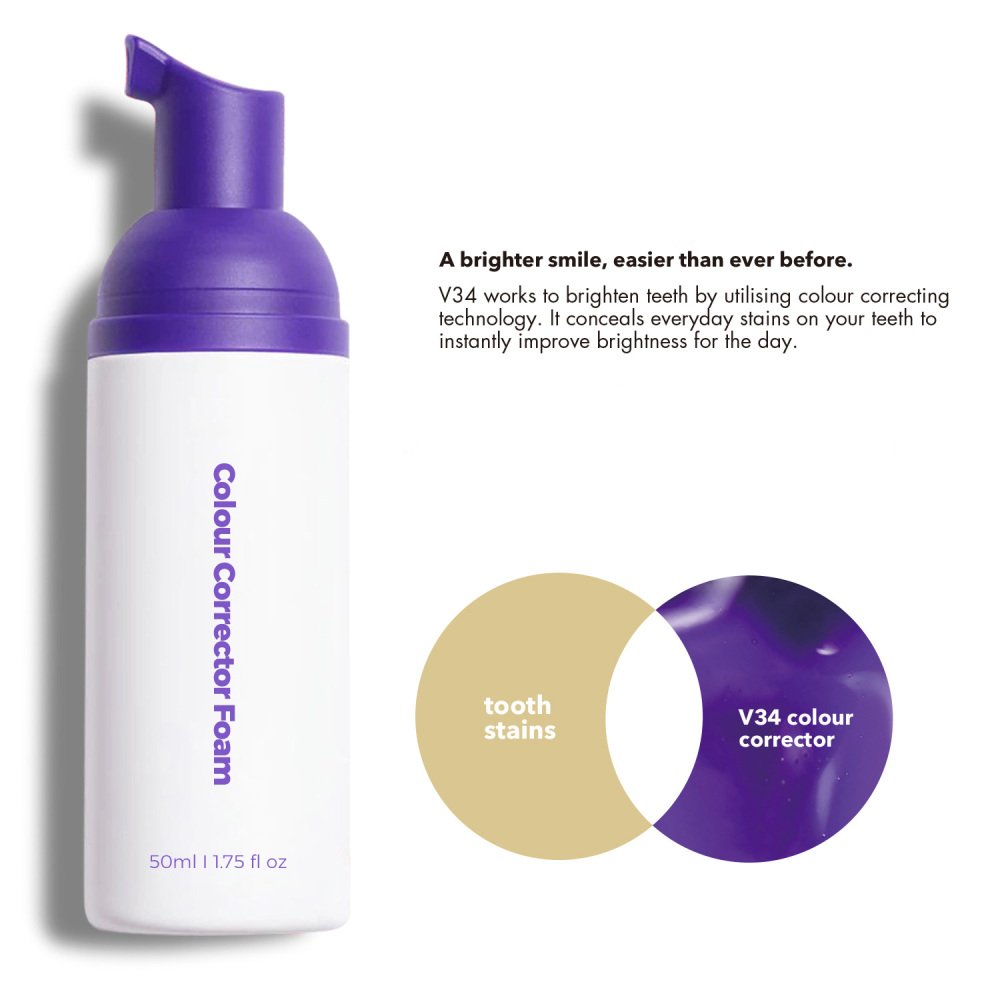 Instant Teeth Brightening V34 Colour Correcting Purple Foam Toothpaste