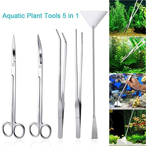 LONDAFISH Fish Tank Stainless Steel Plant Tool Set Aquarium Aquascaping Tweezers Scissors Kit 3 in 1/Substrate Spatula (5 in 1)