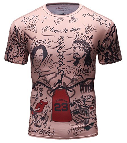 Red Plume Men's Basketball T-Shit Graffiti Hip Hop Style Sports Shirt JR Smith Tattoo Short Sleeve (L)