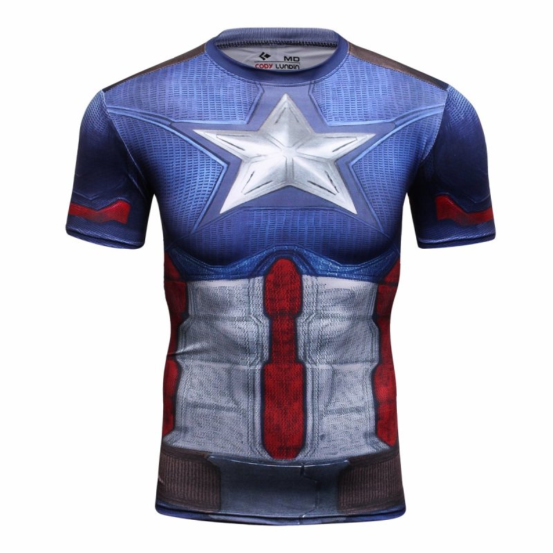 Red Plume Men's Film Super-Hero Series Compression Sports Shirt Skin Running Short Sleeve Tee