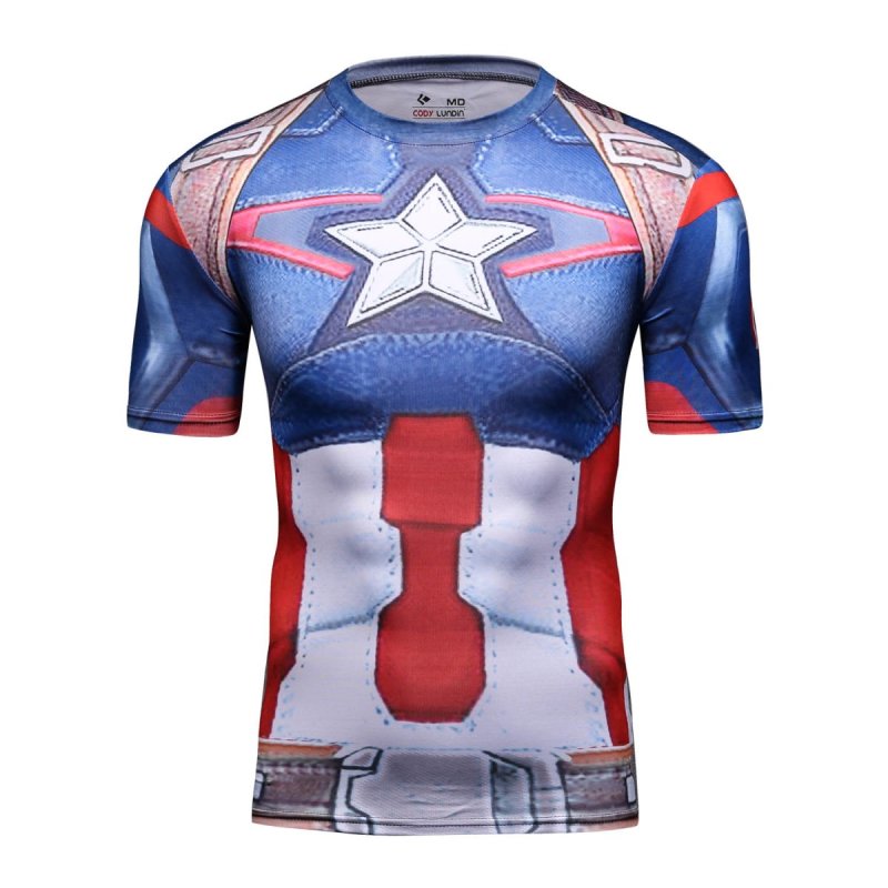 Red Plume Men's Film Super-Hero Series Compression Sports Shirt Skin Running Short Sleeve Tee