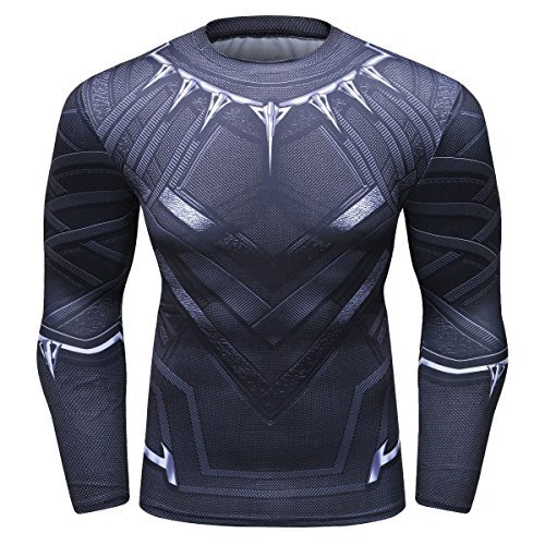 Red Plume Men's Compression Sports Shirt Panthers Running Long Sleeve Tee/3 Colors (L, Style b)