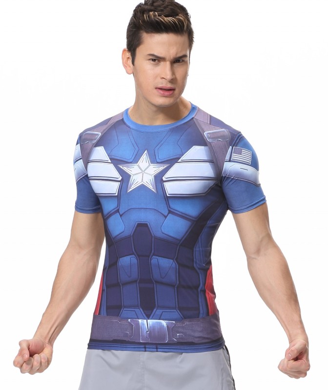 Red Plume Men's Film Super-Hero Series Compression Sports Shirt Skin Running Short Sleeve Tee