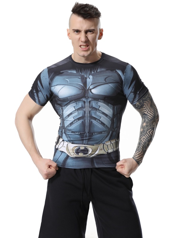 Red Plume Men's Film Super-Hero Series Compression Sports Shirt Skin Running Short Sleeve Tee