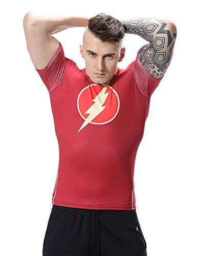 Red Plume Men's Film Super-Hero Series Compression Sports Shirt Skin Running Short Sleeve Tee