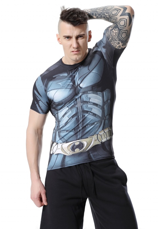 Red Plume Men's Film Super-Hero Series Compression Sports Shirt Skin Running Short Sleeve Tee