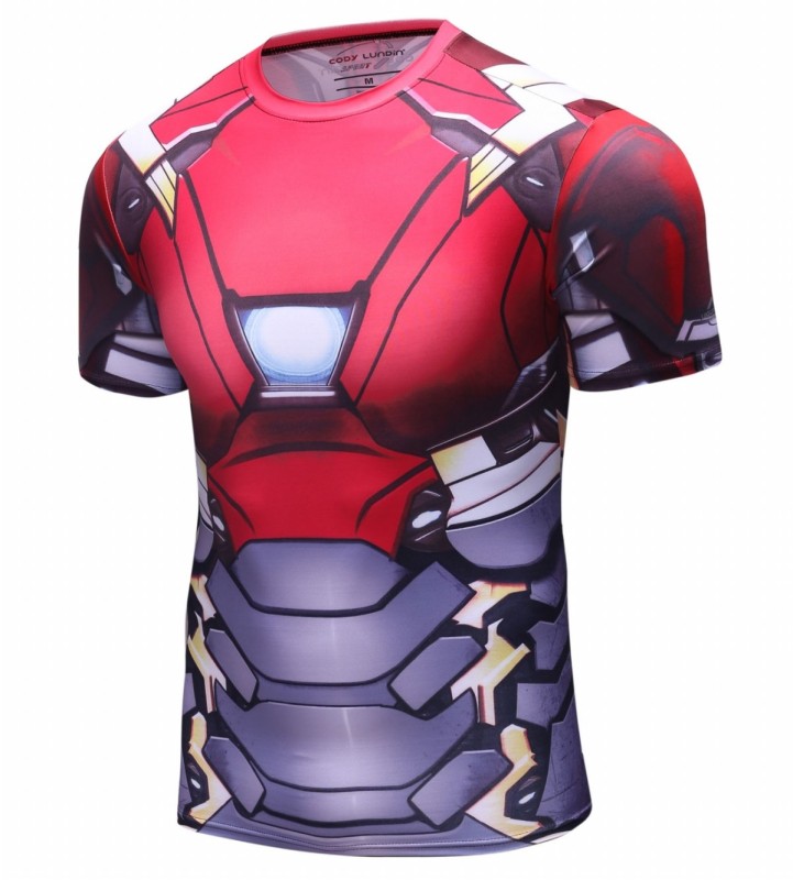 Red Plume Men's Film Super-Hero Series Compression Sports Shirt Skin Running Short Sleeve Tee