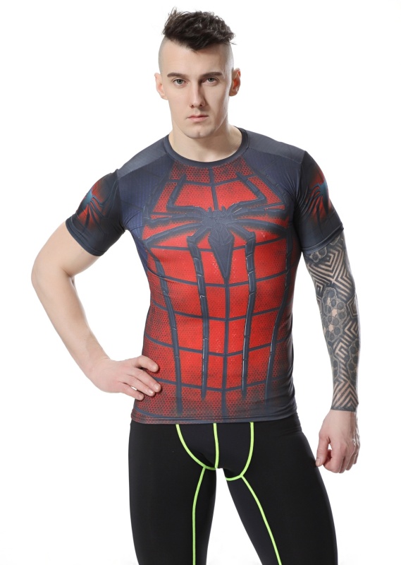 Red Plume Men's Film Super-Hero Series Compression Sports Shirt Skin Running Short Sleeve Tee