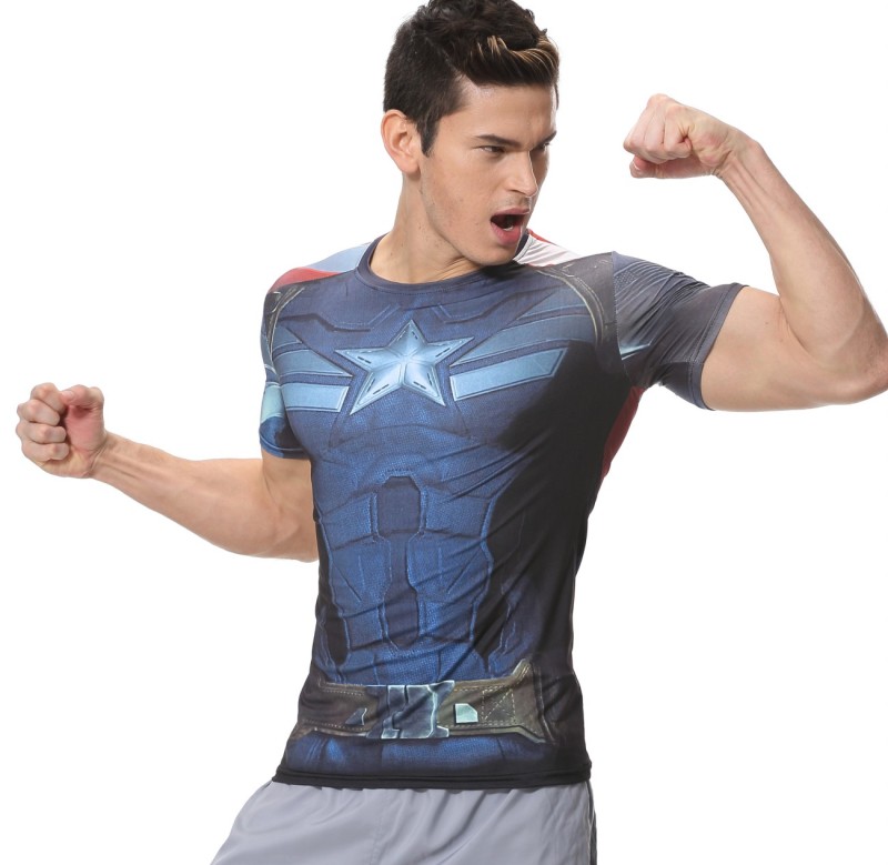 Men's Super-Hero Batman Spiderman American Captain Panther punisher Iron man Superman Sports Shirt Running Short Sleeve Tee