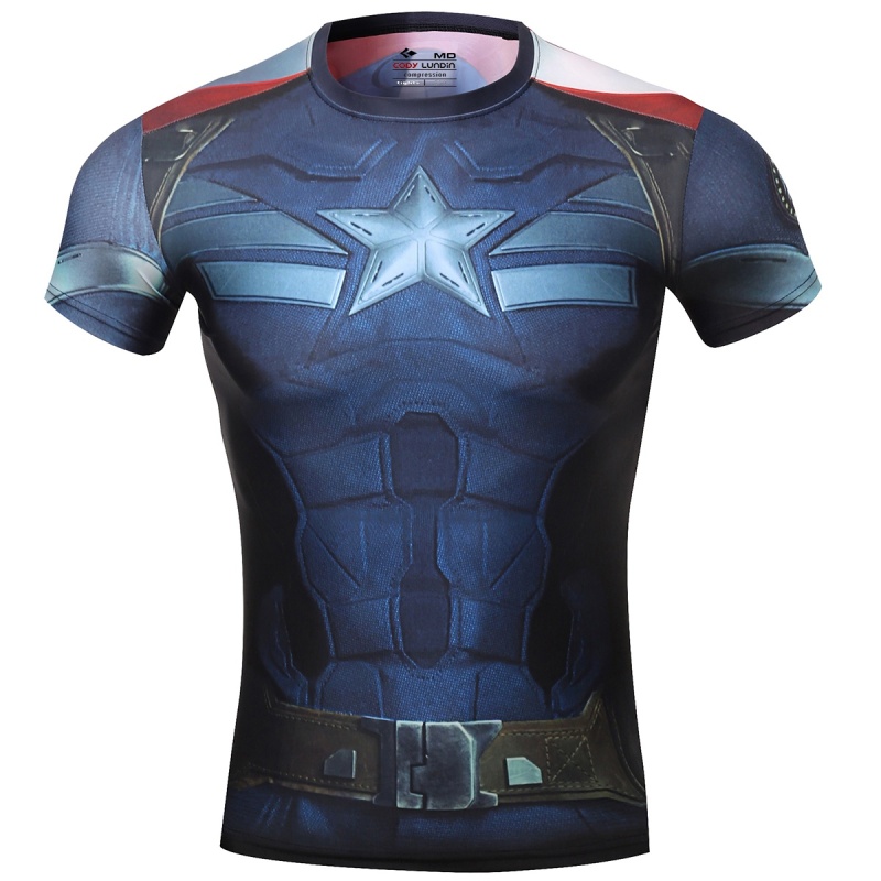 Men's Super-Hero Batman Spiderman American Captain Panther punisher Iron man Superman Sports Shirt Running Short Sleeve Tee