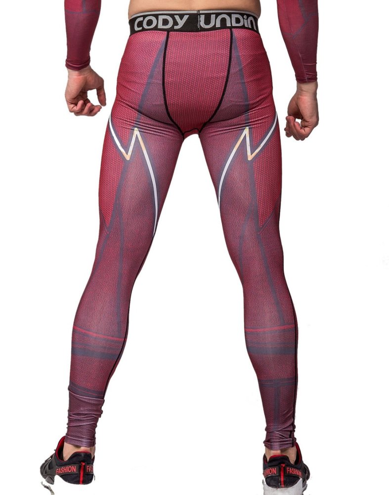 Red Plume Men's Compression Elastic Tight Leggings Sport Warrior Printing Pants