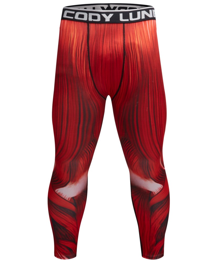 Red Plume Men's Compression Elastic Tight Leggings Sport Warrior Printing Pants
