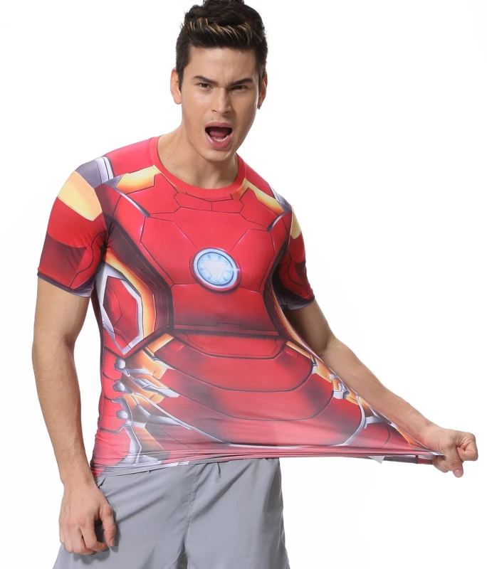 Men's Film Super-Hero Series Compression Sports Shirt Skin Running Short Sleeve Tee