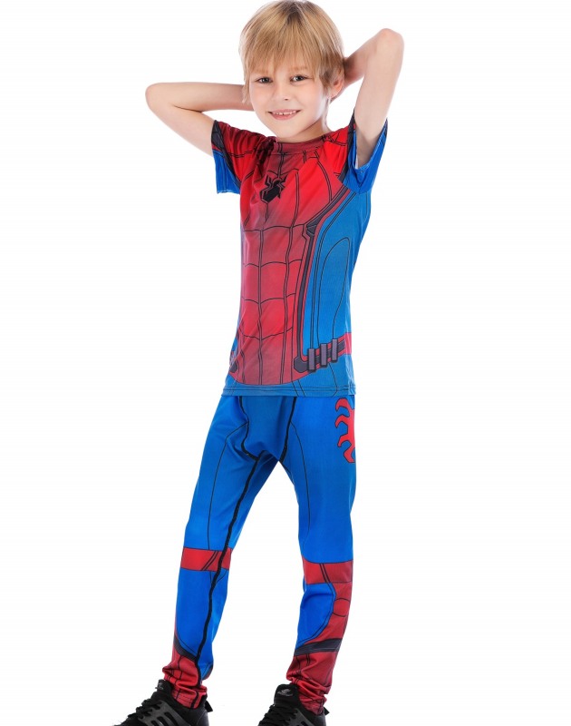 Boys Superhero Long Pants Lightweight Compression Leggings Base Layer Kids Sport Running Trouser