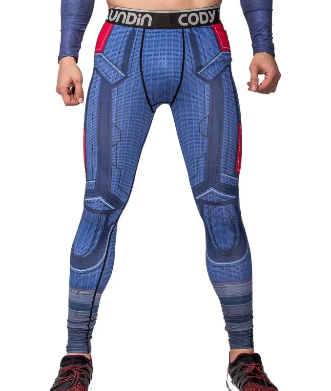 Men's Compression Elastic Tight Leggings Sport Leader Printing Pants