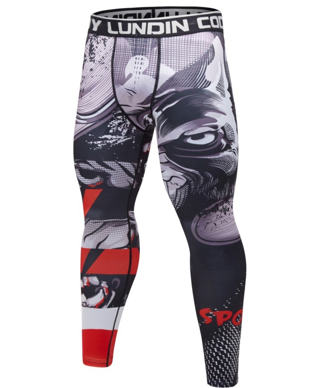 Men's Compression Elastic Tight Leggings Sport Leader Printing Pants