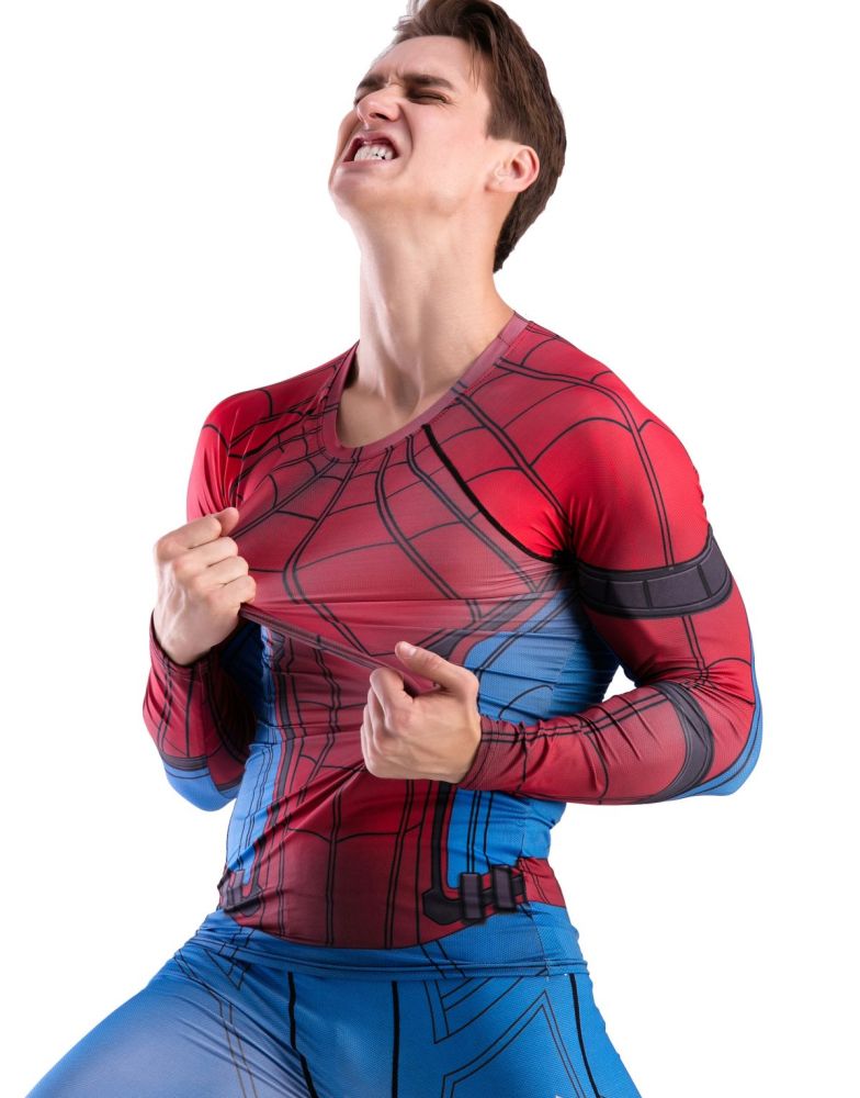 Men Cool Dry Compression Long Sleeve Base Layer Shirts, Spider Tee