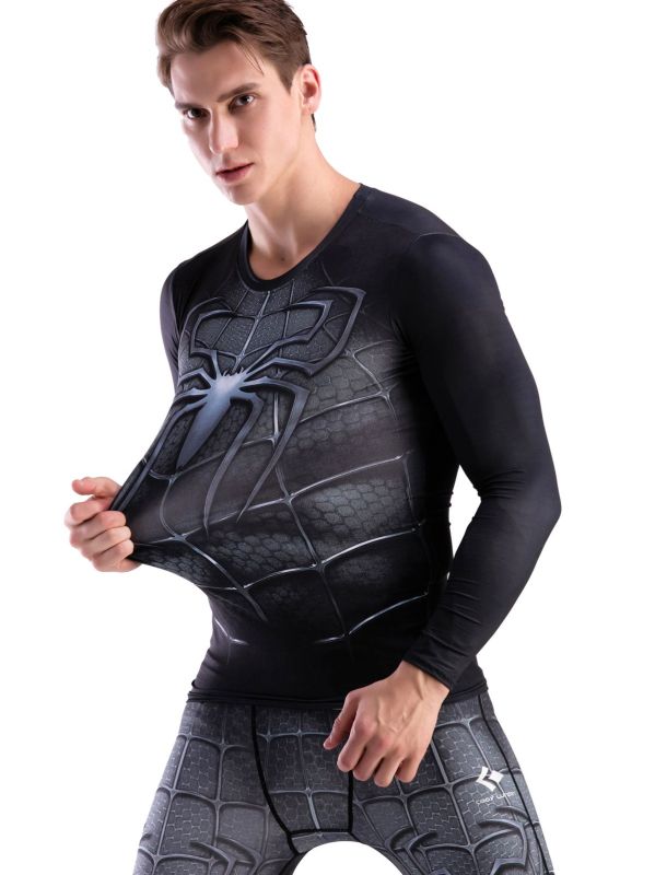 Men Compression Long Sleeve Base Layer Shirts, Spider Tee for Sport